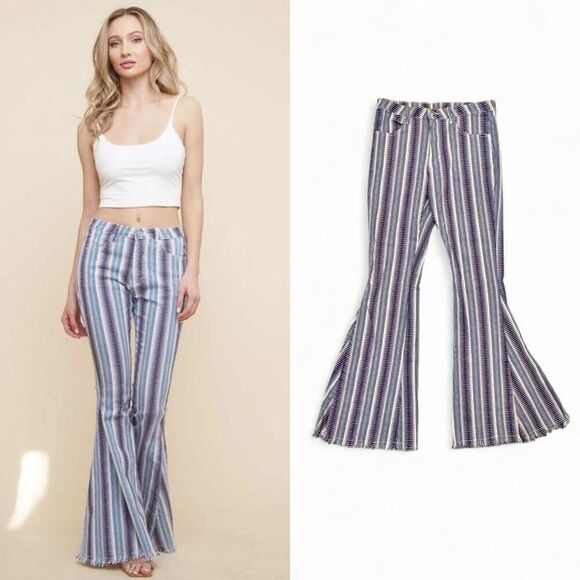 Altar’d State Raw Printed Flare Jeans L Boho Hippie Festival Rockstar - Picture 1 of 13